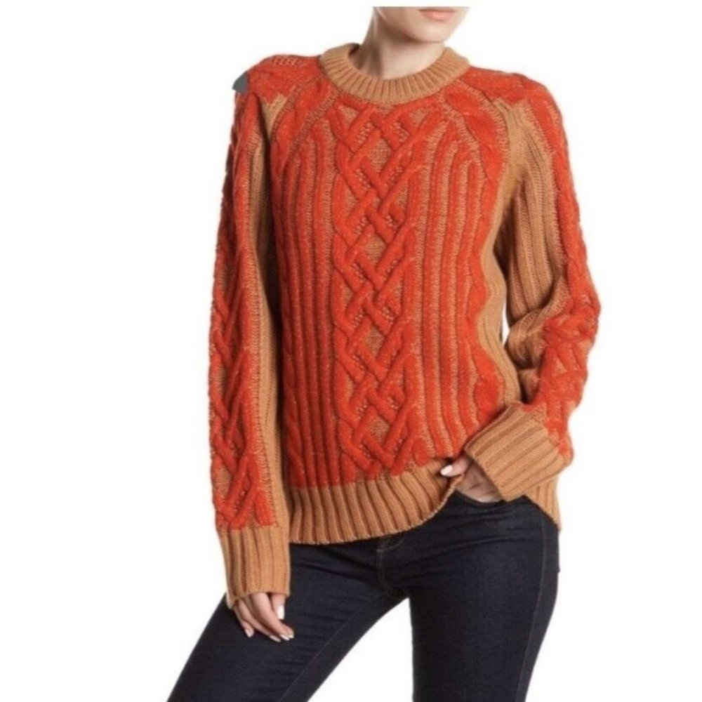 Rag & Bone Women's Lorraine Cable Knit Sweater Stretch Crew Neck Pullover SZ XS